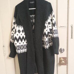 Lane Bryant Black, Grey & White Collared Long Sleeved Cardigan